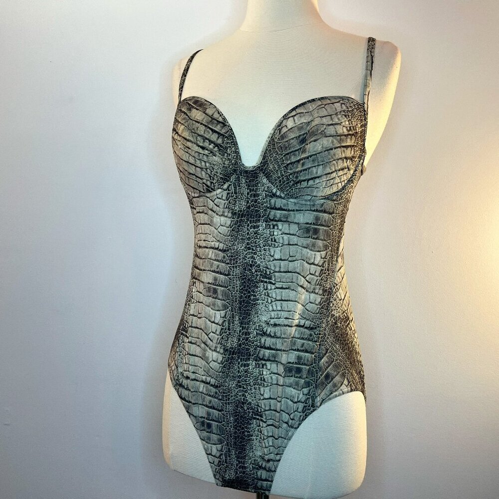 RASUREL Women's Reptile Skin Print One-Piece Swimsuit - Size 34 US 5 CUP B -NWOT